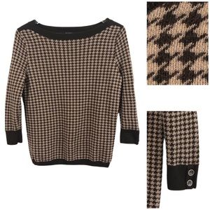 Talbots | Wool Tan Brown Houndstooth Sweater Preppy Petite Medium